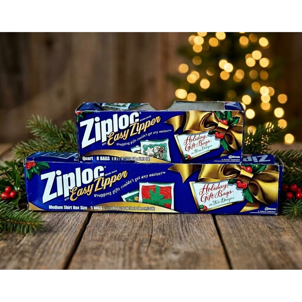 Vintage NEW Ziploc Holiday Gift Bags NOS Christmas Storage Slider *BONUS Box*